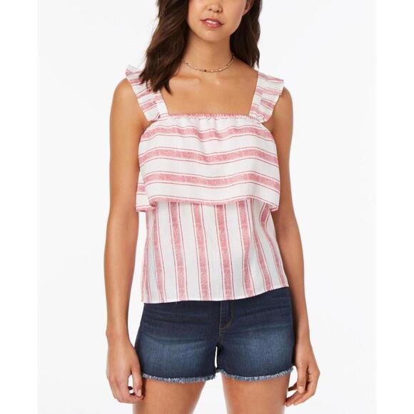 Almost Famous Tops - Almost Famous Womens Striped Ruffle-Trimmed Tank Top Size S